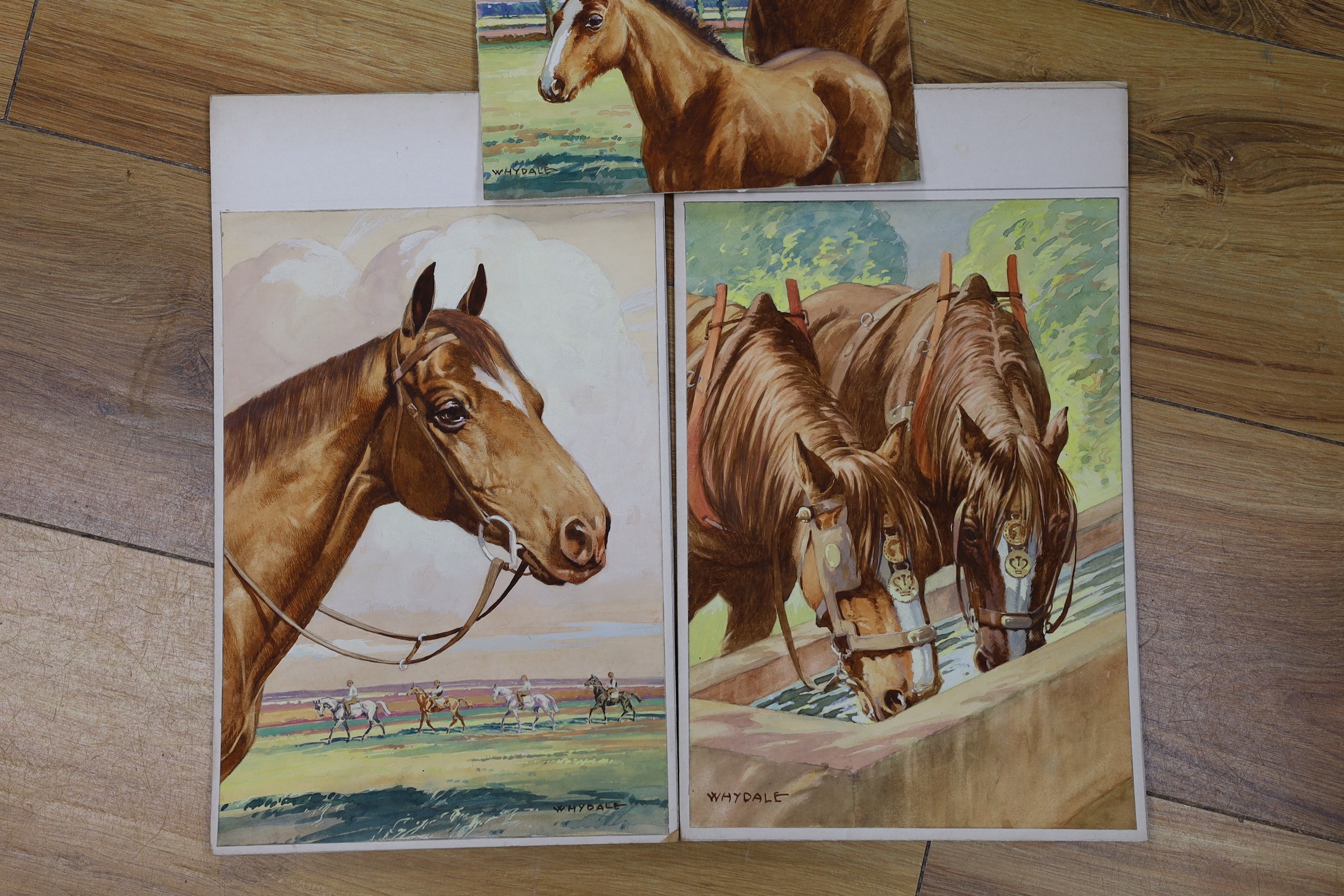 Ernest Whydale (1886-1952), three watercolours, Studies of horses, signed, 26 x 18cm, unframed